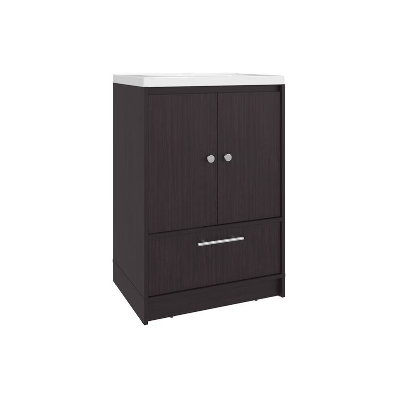 Black Wengue Bathroom Vanity - 2 Doors & 1 Drawer, 23.6" Wide, Engineered Wood Storage