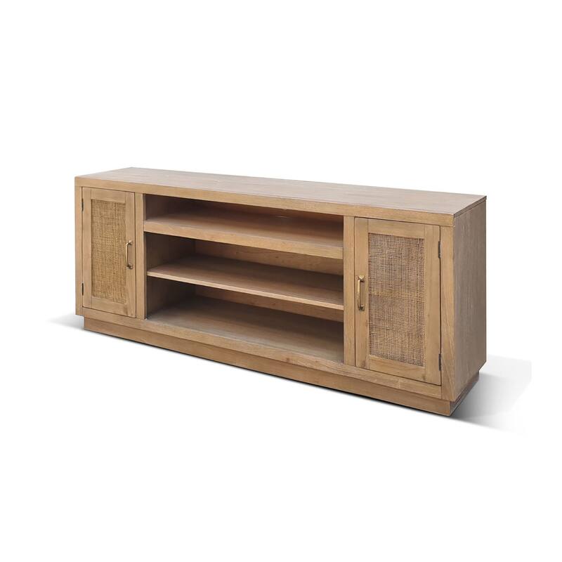 Ryle TV Media Entertainment Console, 78 Inch, Open Shelves 2 Doors, Brown