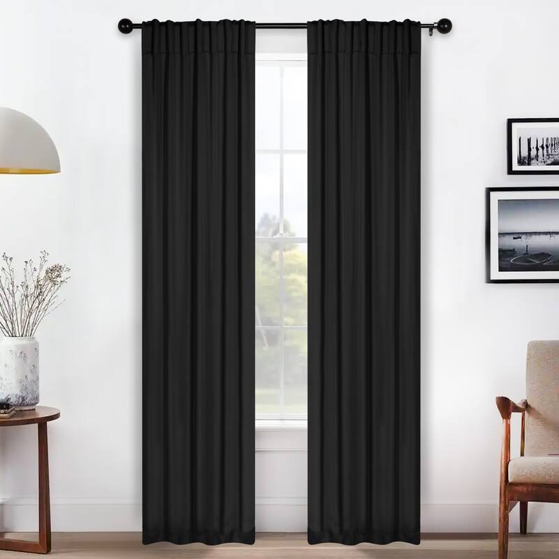 Superior Solid Machine Washable Room Darkening Curtains with Back Tabs, Set of 2