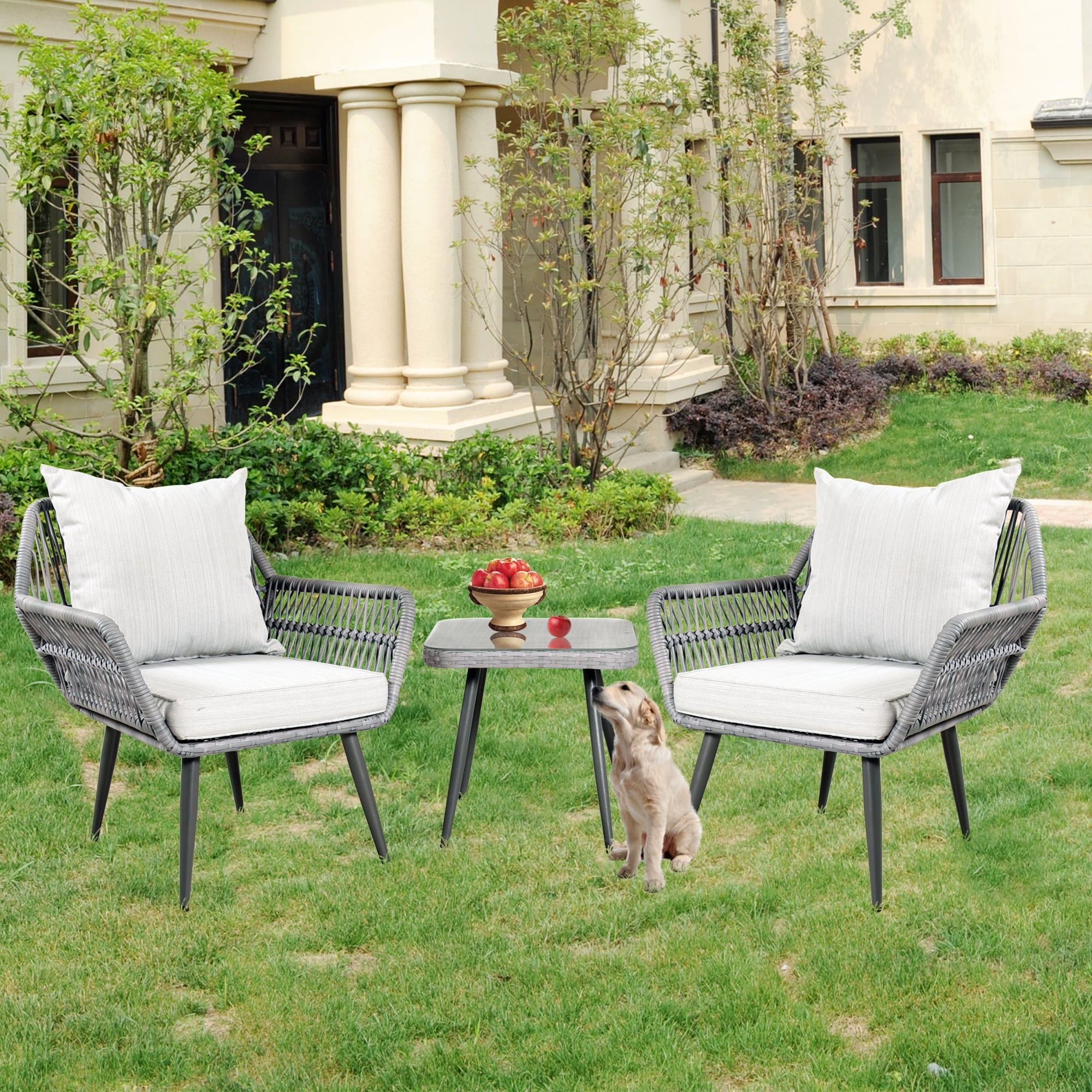 3 Piece Patio Furniture Set Small Outdoor Wicker Rattan