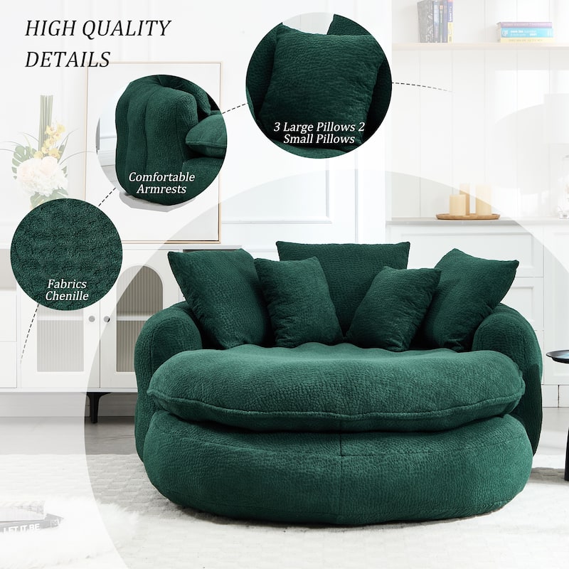 Oversized Chenille Single Sofa Chair / Oval Upholstered Bean Bag Sofa / Living Room Lazy Floor Sofa Chaise Lounges Cloud Couch