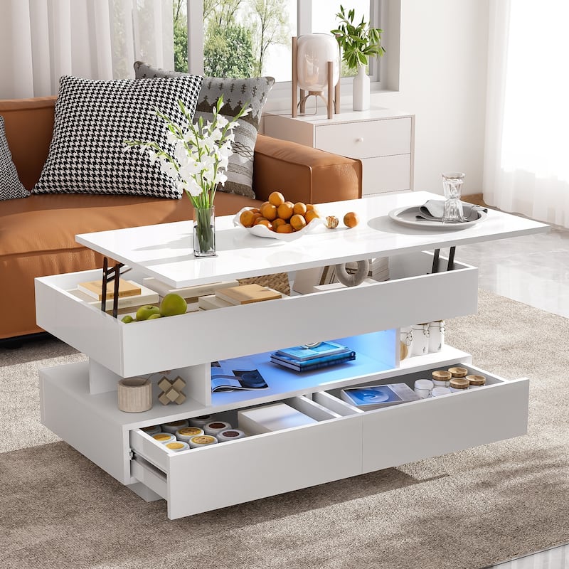 Lift-Top Coffee Table with 2 Drawers
