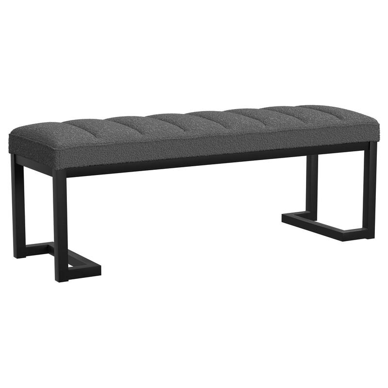 Mezza Accent Bench, Tufted Gray Boucle Fabric, Black Metal, 48 Inch