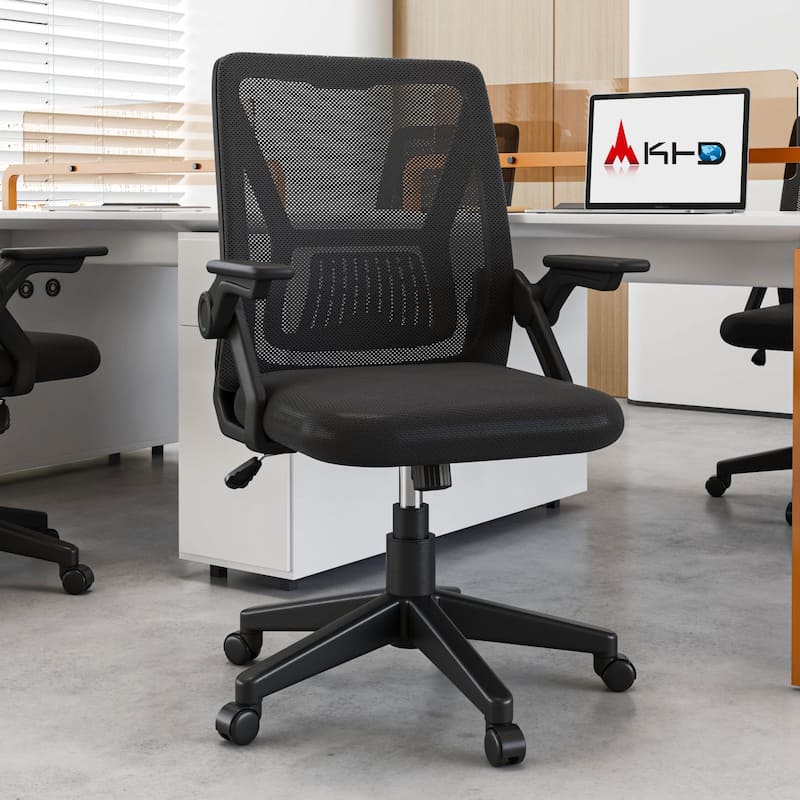 VECELO Translucent Mesh Office Chair with 360° Swivel Adjustable Height 90° Lifting Armrests for Home Office & Gaming Chair - Black