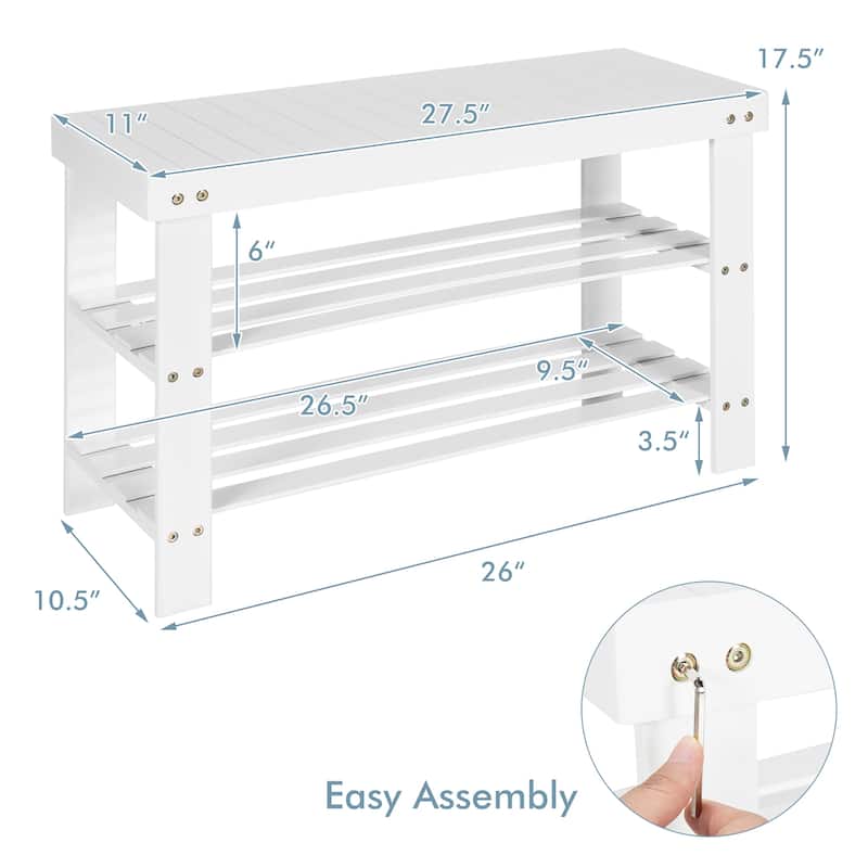 Costway Bamboo Shoe Rack Bench 3-Tier Storage Shelf Holder Home