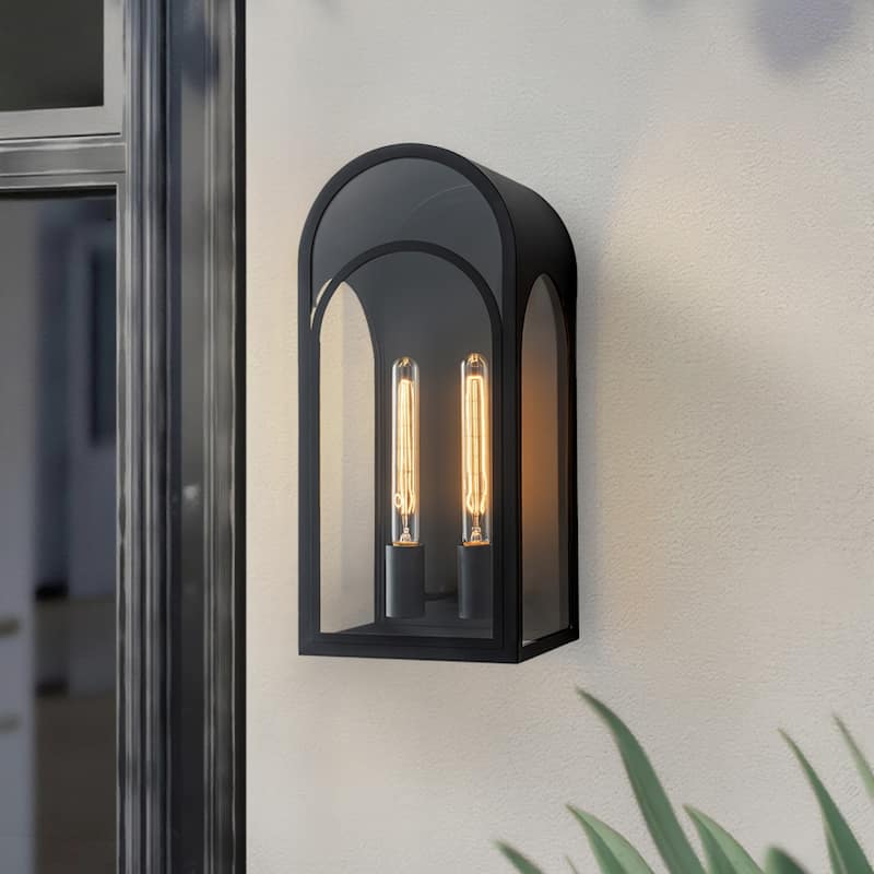 20 inch Large Outdoor Wall Lantern with Clear Glass - Black - Black