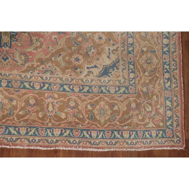 Traditional Mashad Persian Vintage Area Rug Hand-knotted Wool Carpet - 6'4" x 9'1"