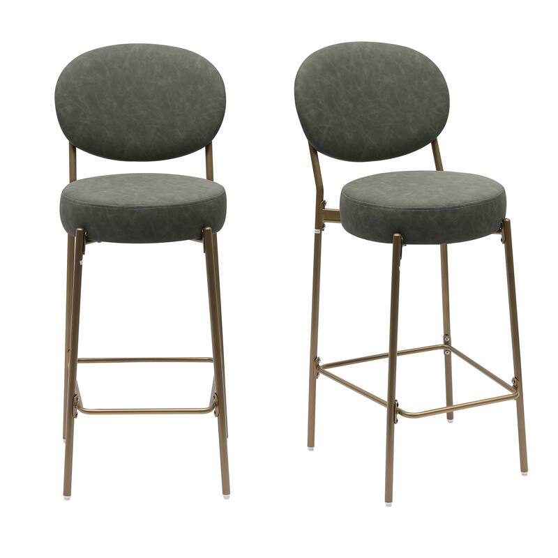 GDFStudio - Lunara Modern Velvet Upholstered Bar Height Bar Stool with Gold Metal Legs, Backrest & Footrest, Set of 2 - 41.34"H