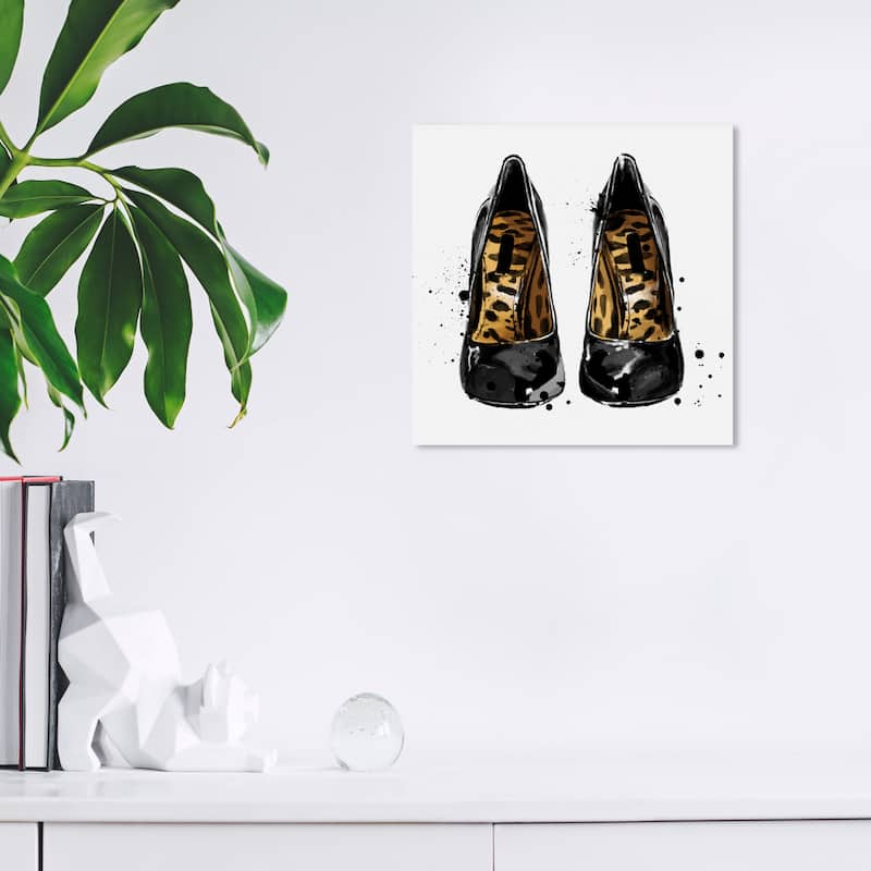 Wynwood Studio Canvas Fashion and Glam Wild Heels Black and Metallic Gold Glam Wall Art Canvas Print - 12 x 12