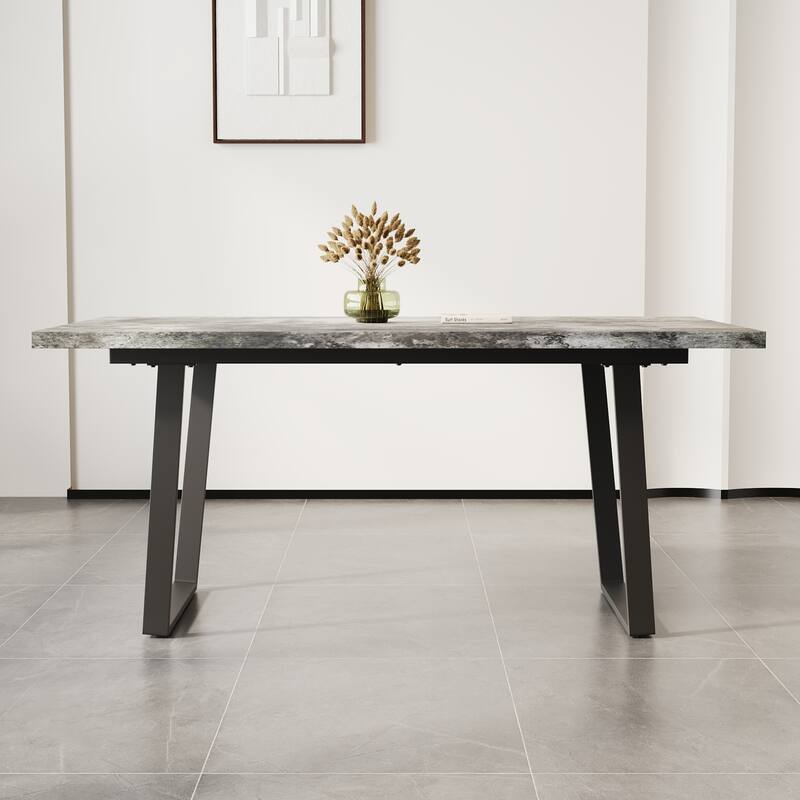GDFStudio - Kavon Modern Minimalist Wooden Dining Table with Sturdy Metal Frame & Spacious Rectangular Top
