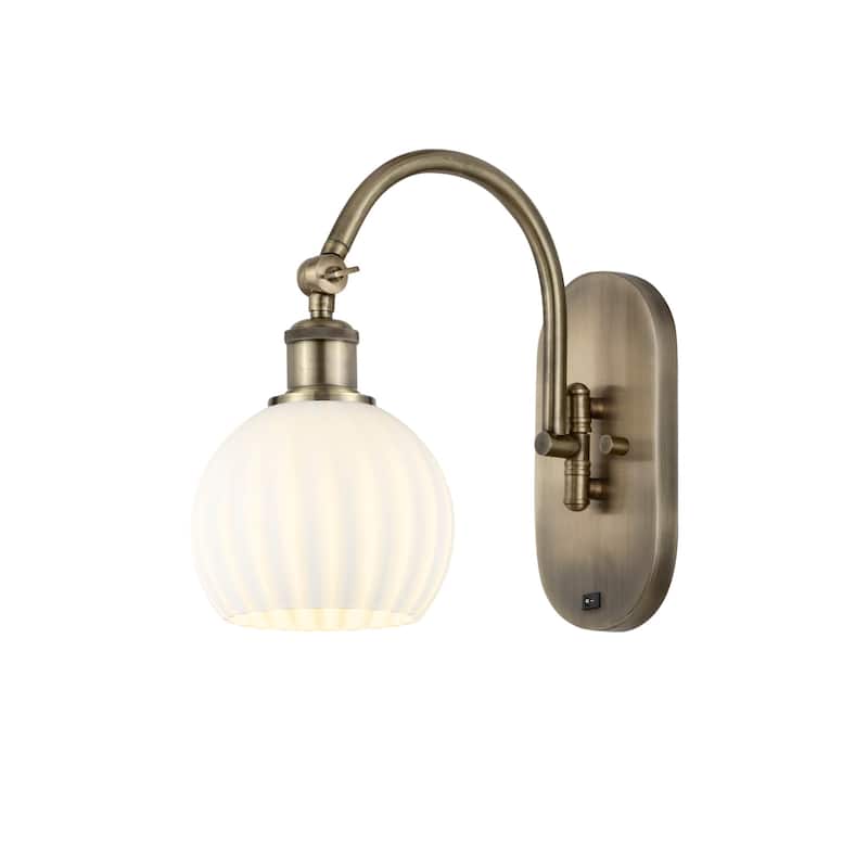 Innovations Lighting 518-1W-12-6-White Venetian-Indoor Wall Sconce - Antique Brass / White Venetian