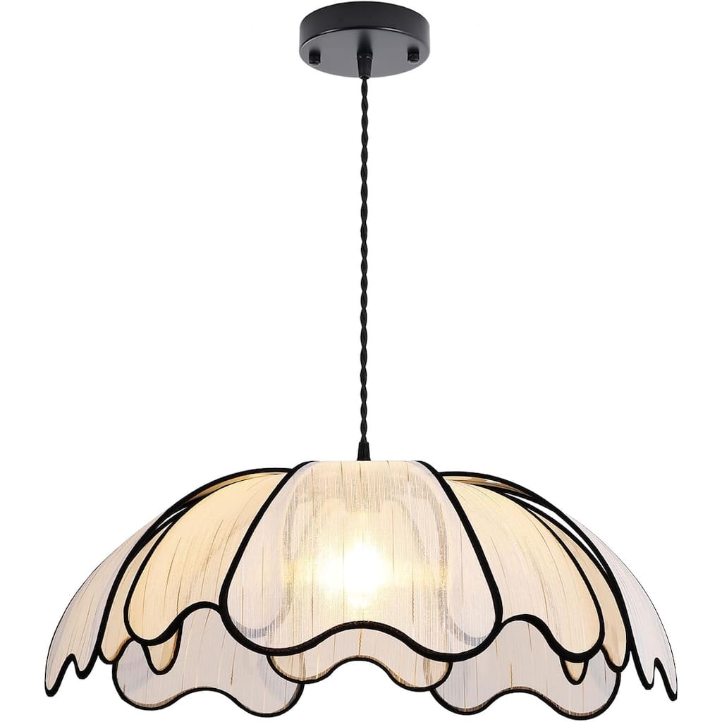 24 inch chandelier light black/white hanging light metal + plant silk pendant light