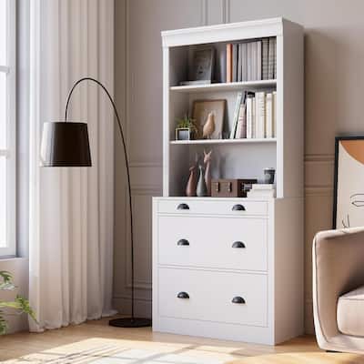 Storage Cabinet, Bookcase with 3 Drawers and 3-Tier Open Shelves