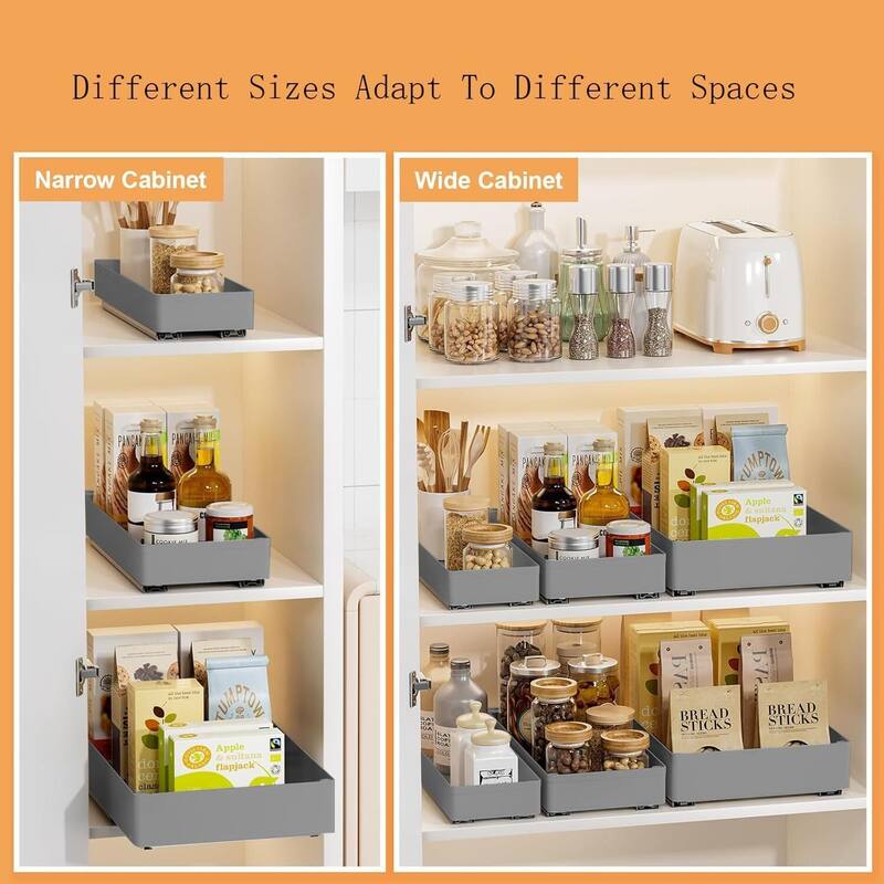 Expandable Pull Out Cabinet Organizer, Peel and Stick Roll Out Drawer for Pots and Pans, Large