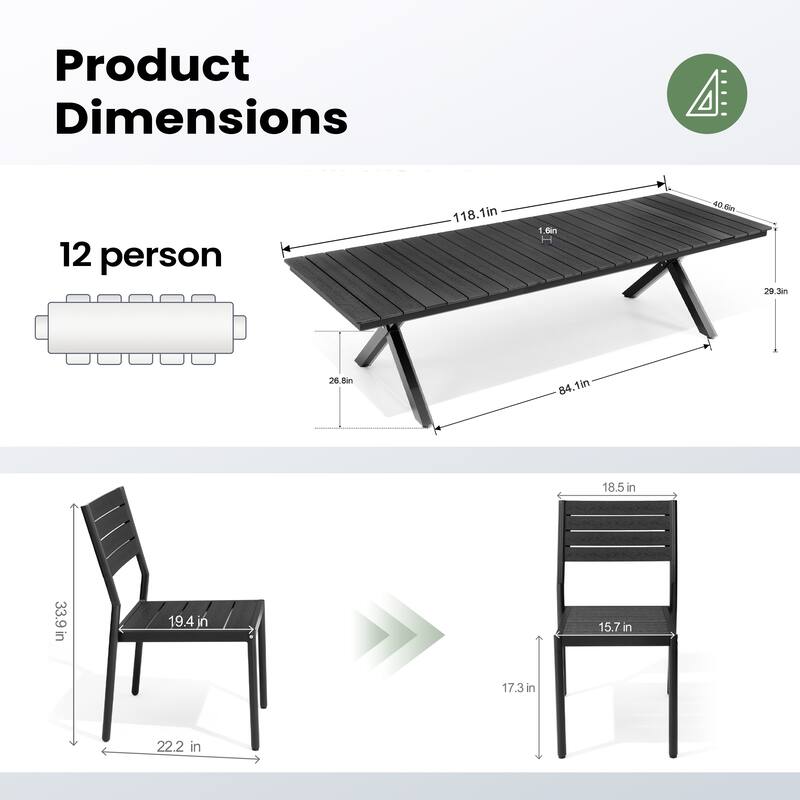 Pellebant 13PC Aluminum X Frame Outdoor Patio Dining Set Table with Stackable Chairs