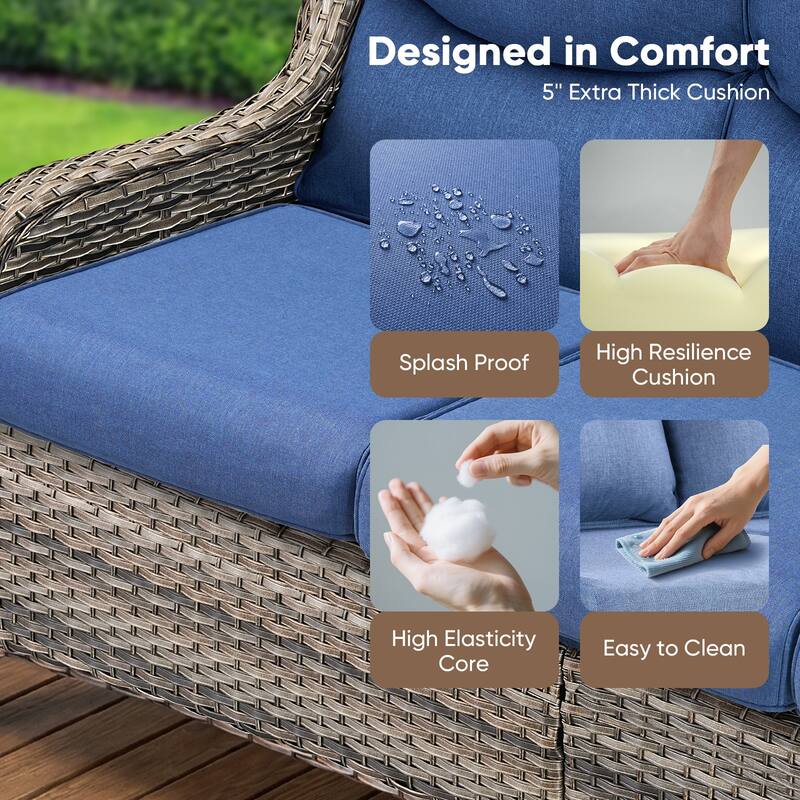 Pocassy Outdoor Fire Pit with Sofa Swivel Chairs Conversation Set