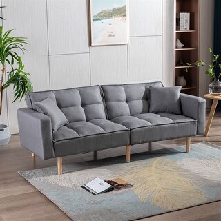 Convertible Linen Sofa Bed with Solid Wooden Legs - Bed Bath & Beyond ...