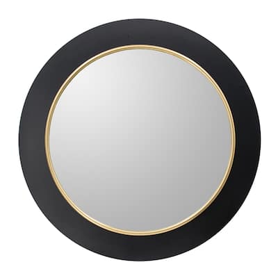 LED Lighted Round Wall Mirror - 31.5" - Black and Gold