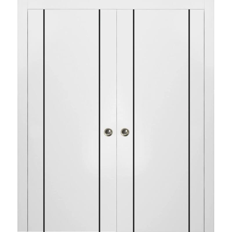 French Double Pocket Doors 36x80 Planum 0016 White Silk Kit Trims Rail - 72" x 96" ( 2* 36x96)