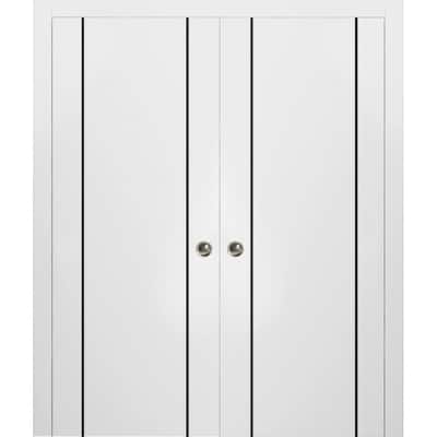French Double Pocket Doors 36x80 Planum 0016 White Silk Kit Trims Rail