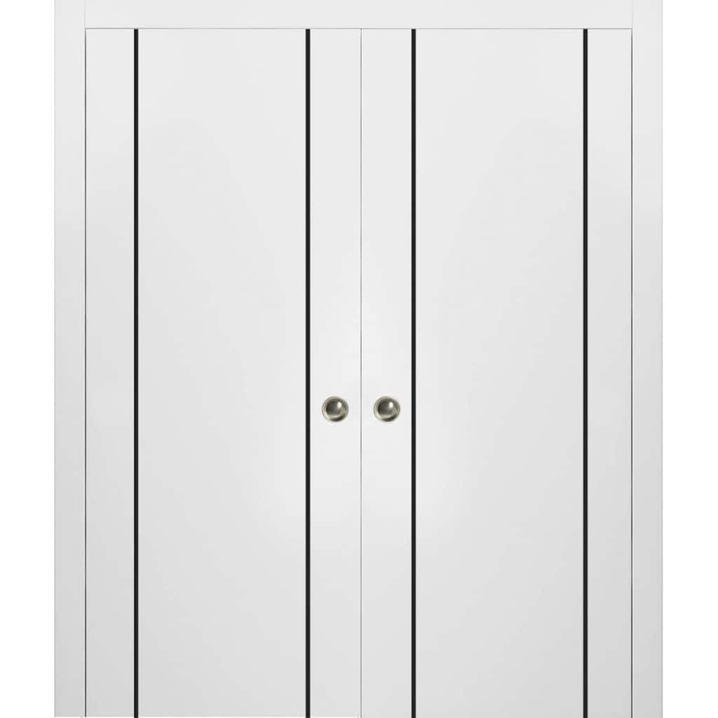 French Double Pocket Doors 36x80 Planum 0016 White Silk Kit Trims Rail