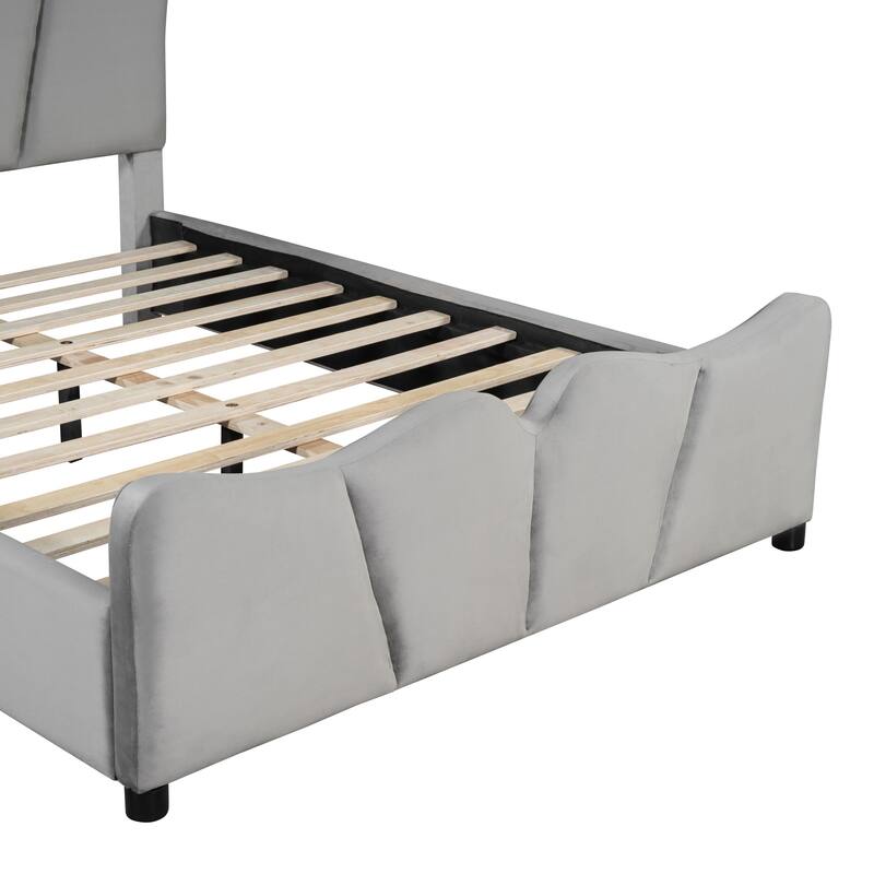 Full Size Upholstered Velvet Platform Bed Frame with Elegant Headboard, Sturdy Wooden Frame and Footboard Design for Bedroom
