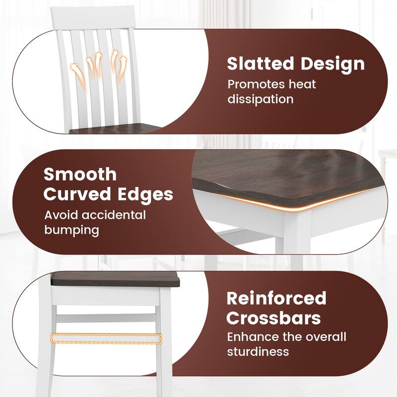 Gymax Dining Chairs Set of 4 w/Slatted High Backrests Concave Seats