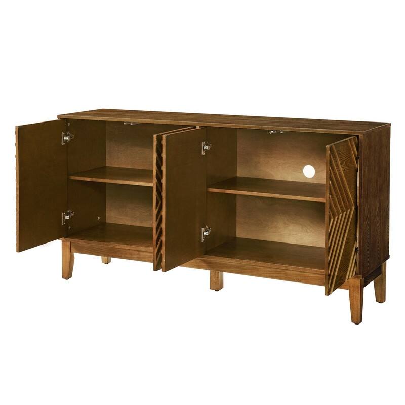 Farmhouse 60.5" Buffet Cabinet with Adjustable Shelves and Geometric Pattern for Stylish Storage Solutions