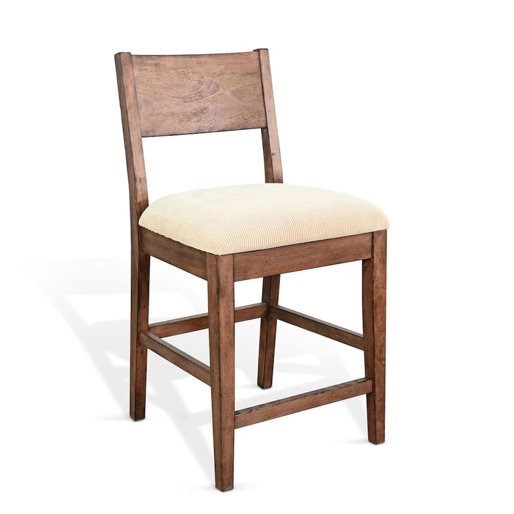 Giby Counter Height Chair Set of 2, Beige Padded Seat, Solid Wood Brown