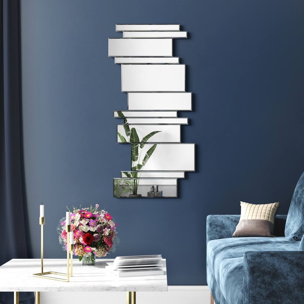 Empire Art Direct Silver Multipaneled Zigzags Beveled Wall Mirror - Clear - 24"x48"x0.7"