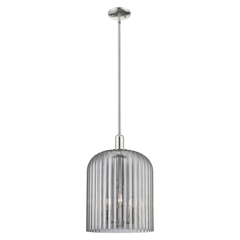 Innovations Lighting Downtown Urban - Bridal Veil - 3 Light 12" Stem Hung Mini Pendant - Polished Nickel/Light Smoke Shade