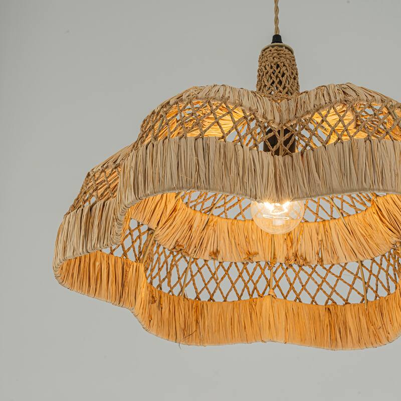 Aurelia 1-Light Raffian Dome Pendant, Coastal Boho - Handwoven - 20" Wide