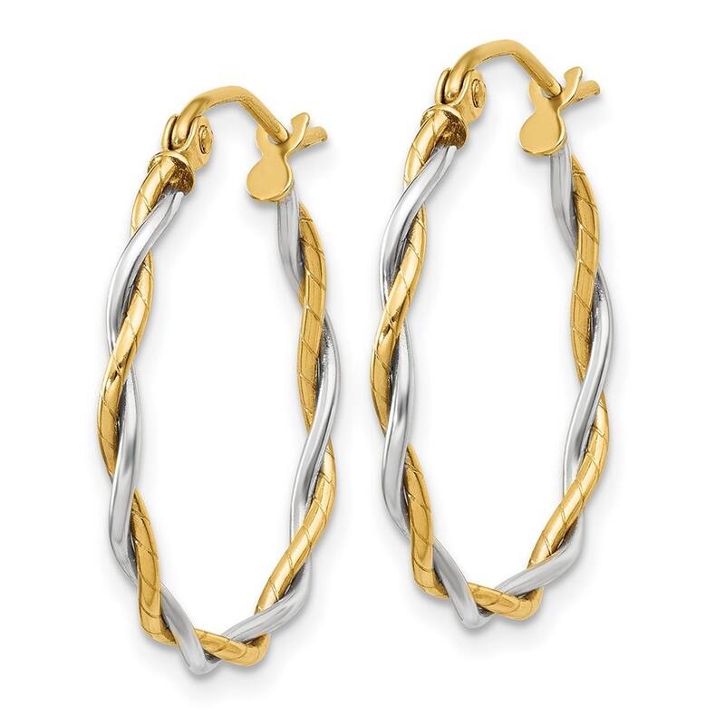 Curata 14k Two Tone Gold Polished Swirl 2x22mm Twisted Hoop Earrings