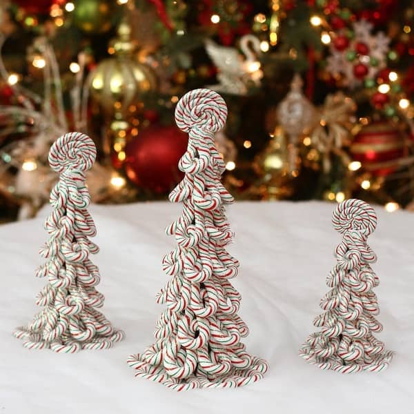 Green & Red Ribbon Candy Christmas Tree Ornament (Set of 3)