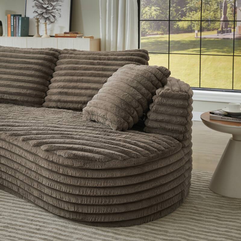 Curved L-Shape Sectional Sofa with Chaise Lounge, Oversized Corduroy Upholstered Sofa, Boneless Cloud Sofa with Deep Seat