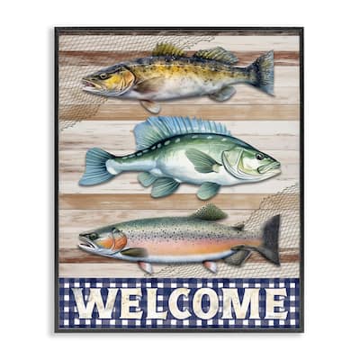 Stupell Welcome with Rustic Fish Framed Giclee Art Design By Nicole DeCamp