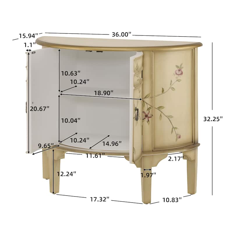 Christopher Knight Home - Maribelle Vintage Hand-Painted Half Moon Accent Cabinet with Floral Design and Gold Trim