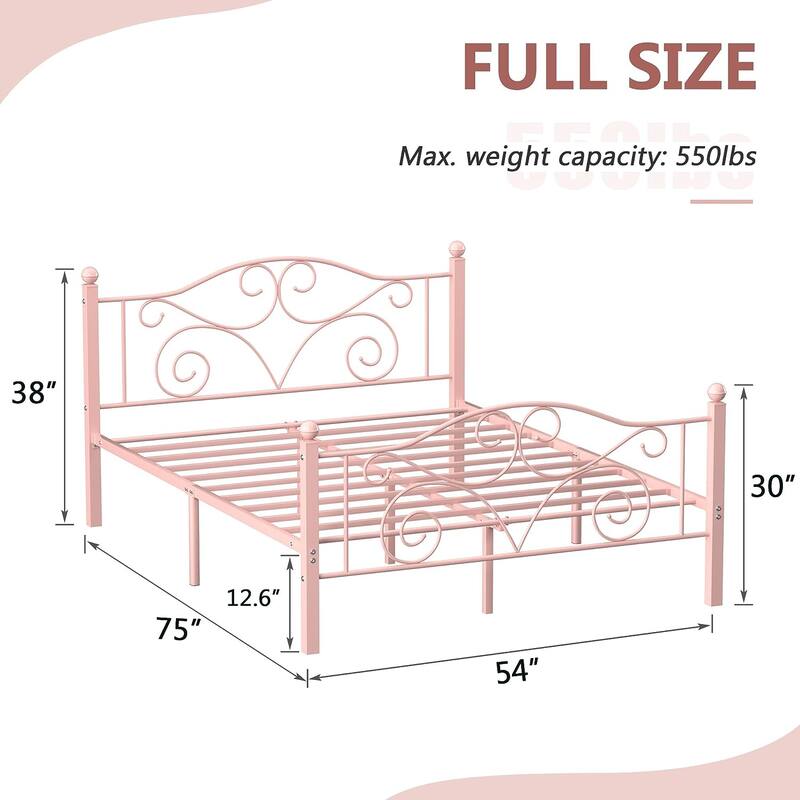 Javlergo Metal Bed Frame with Arched Headboard and Footboard, Heavy Duty Steel Slat Support, No Box Spring Needed