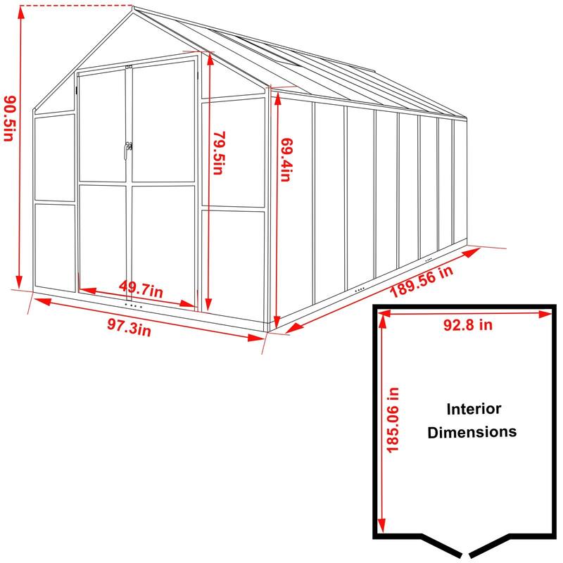 VEIKOUS Aluminum Walk-In Garden Greenhouse Kit with Adjustable Roof Vent and Lockable Door Grey