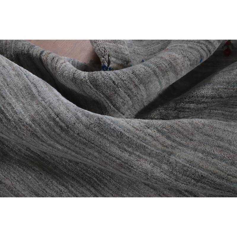 Hand Knotted Oriental 100% Wool Carpet Tribal Stripe Greys & Charcoal Gabbeh Area Rug - 12' 0'' X 9' 9''