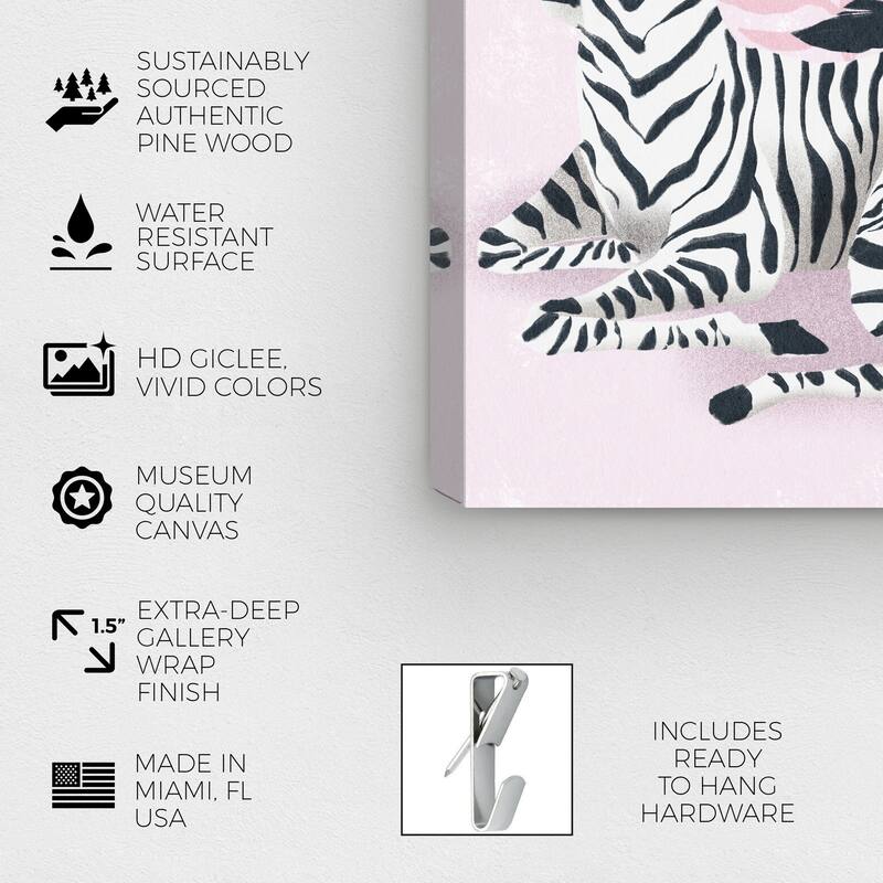 Wynwood Studio Canvas Animals Lounging Zebra Blush Pink and Modern & Contemporary Wall Art Canvas Print