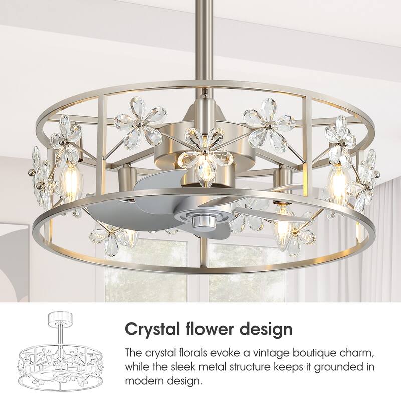 20" Glam Crystal Chandelier Caged Ceiling Fan with Light and Remote