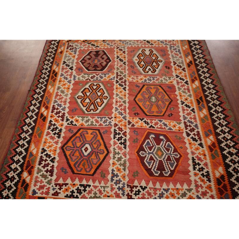 Vegetable Dye Kilim Qashqai Persian Rug Flatweave Wool Carpet - 4'11"x 7'6"