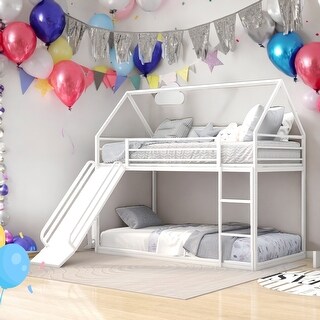 Twin over Twin House Bunk Bed with Ladder and Slider - Bed Bath ...