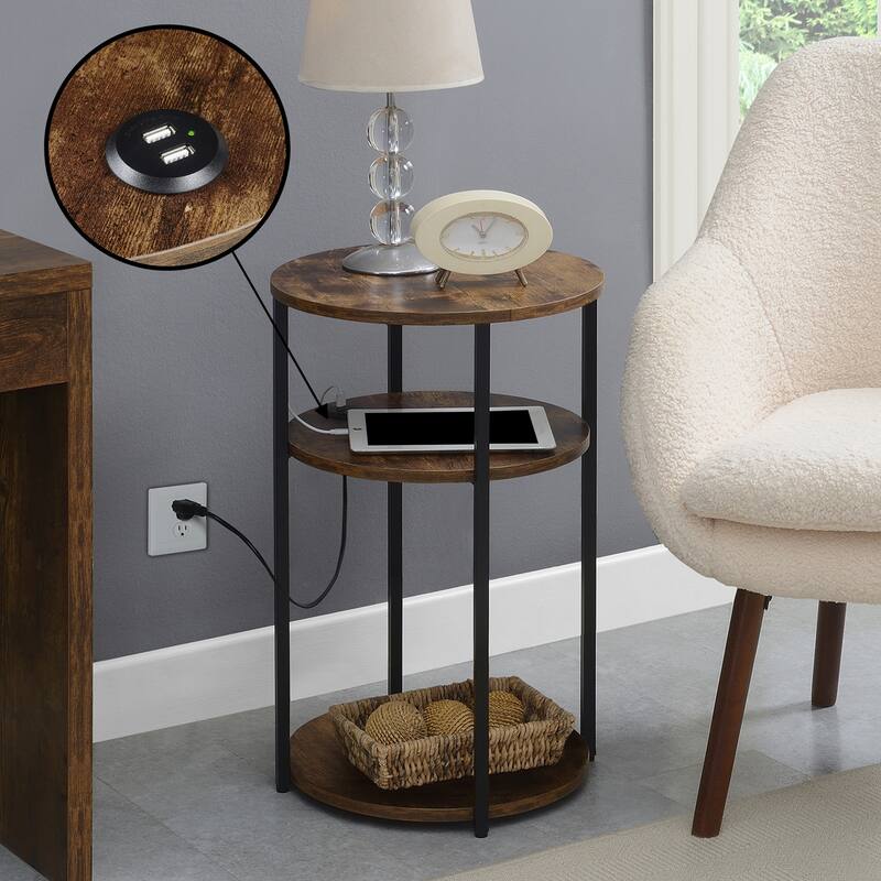 Convenience Concepts Designs2Go Simon 3 Tier End Table with USB Ports - Barnwood/Black