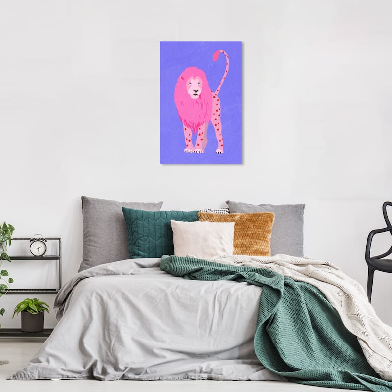 Wynwood Studio Canvas Animals Girl Favorite Lion Purple and Modern & Contemporary Wall Art Canvas Print - 24 x 16