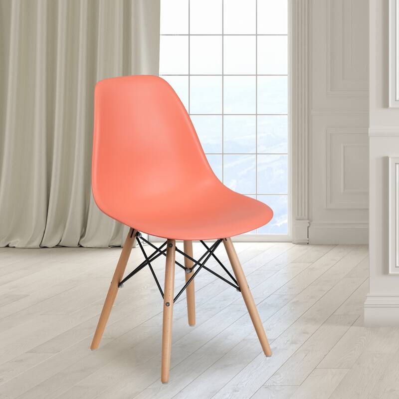 Plastic Chair with Wooden Legs - Peach