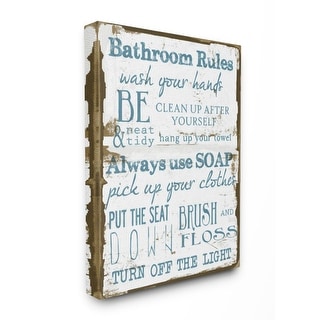 Stupell 'Bathroom Rules' Brown and Blue Stretched Canvas Wall Art - 16 x 20