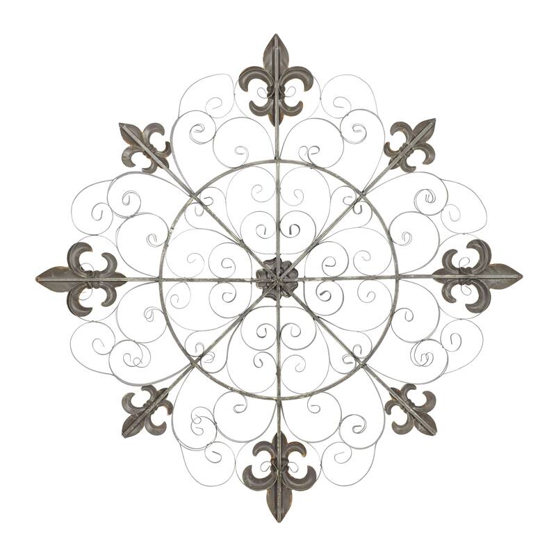 Metal Fleur De Lis Medallion Home Wall Decor with Detailed Scrollwork - Brown - Roche River Decor