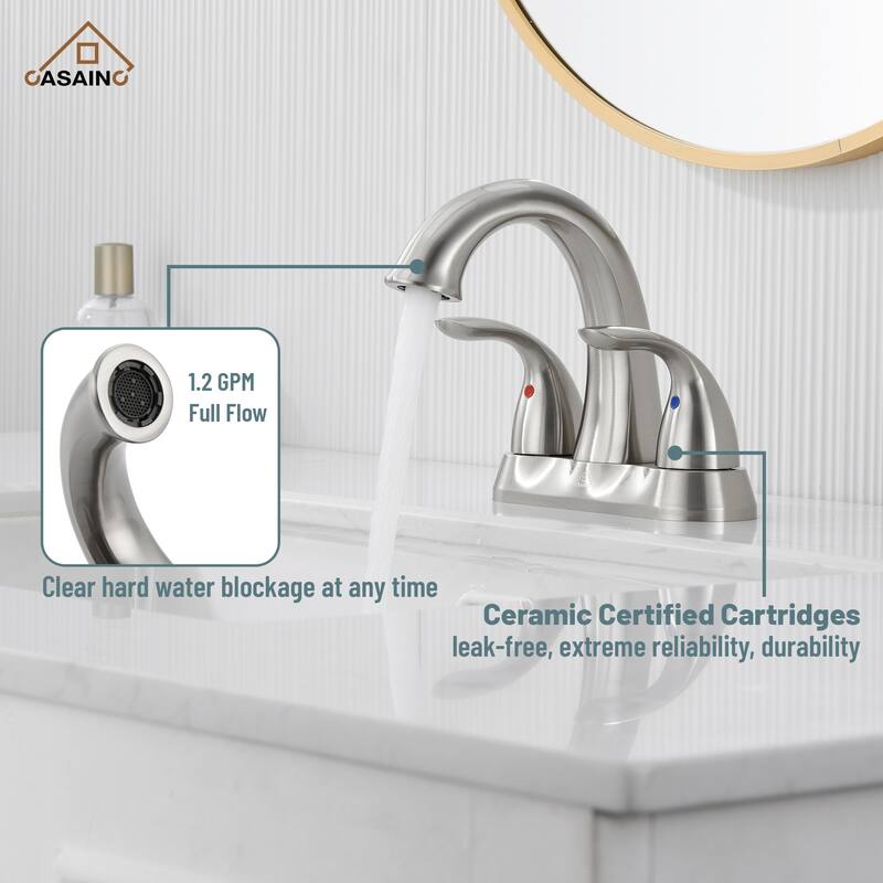 4 in. Centerset Double Handle Bathroom Faucet with Drain Kit Included